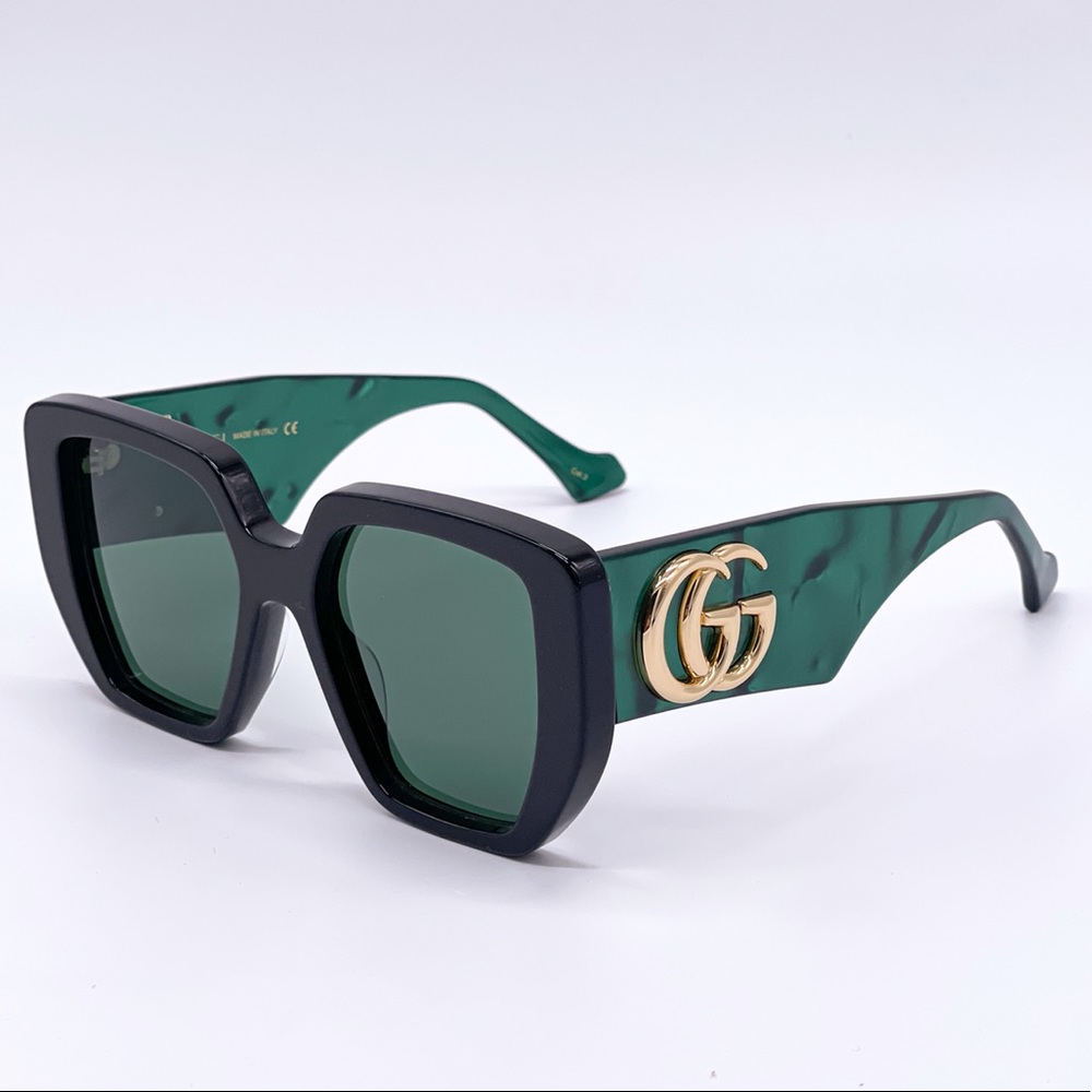 NEW GUCCI GG0956S 001 BLACK GREEN WOMEN’S GUCCI SUNGLASSES NEW COLLECTION - Picture 3 of 13